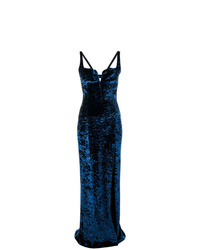 Robe de soirée en velours fendue bleu marine