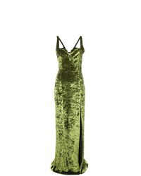 Robe de soirée en velours fendue olive