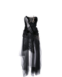 Robe de soirée en velours ornée noire Trash Couture
