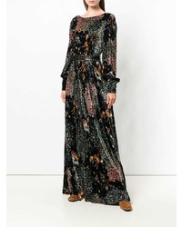 Robe de soirée imprimée noire Alberta Ferretti