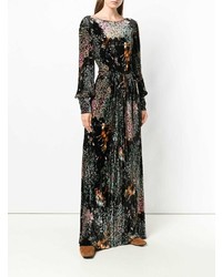 Robe de soirée imprimée noire Alberta Ferretti