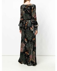 Robe de soirée imprimée noire Alberta Ferretti