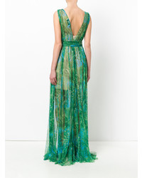 Robe de soirée imprimée verte MSGM