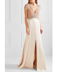 Robe de soirée ornée beige Jenny Packham