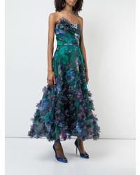 Robe de soirée ornée bleu canard Marchesa Notte