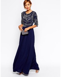 Robe de soirée ornée de perles bleu marine Asos