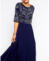 Robe de soirée ornée de perles bleu marine Asos