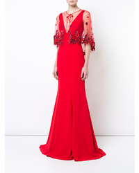 Robe de soirée ornée rouge Marchesa Notte