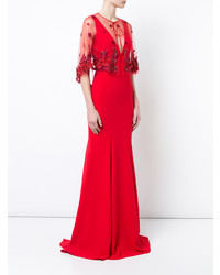 Robe de soirée ornée rouge Marchesa Notte