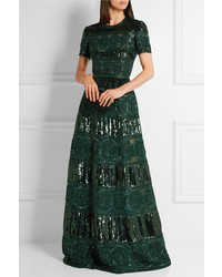 Robe de soirée ornée vert foncé Elie Saab