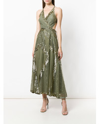 Robe de soirée pailletée découpée olive Temperley London