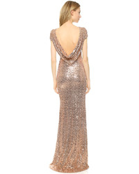 Robe de soirée pailletée dorée Badgley Mischka