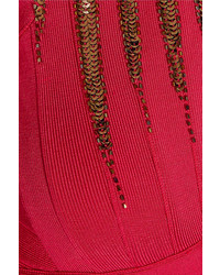 Robe de soirée pailletée rouge Herve Leger