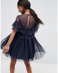 Robe de tulle à volants bleu marine Asos