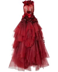 Robe de tulle ornée rouge