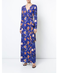 Robe drapée à fleurs bleue Dvf Diane Von Furstenberg