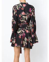 Robe drapée à fleurs noire Patbo