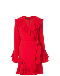 Robe drapée à volants rouge