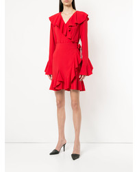 Robe drapée à volants rouge Goen.J