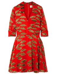 Robe drapée en chiffon imprimée léopard rouge Alice + Olivia