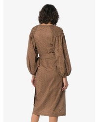 Robe drapée en coton brodée marron Marysia