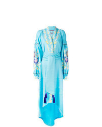 Robe drapée en lin turquoise