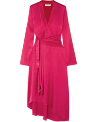 Robe drapée en satin fuchsia