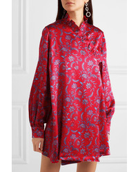 Robe drapée en soie à fleurs rouge Seren