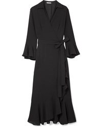 Robe drapée en soie à volants noire Michael Kors Collection
