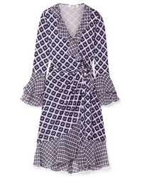 Robe drapée en soie géométrique violet clair