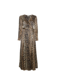Robe drapée en soie imprimée léopard marron