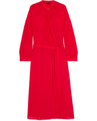 Robe drapée en soie rouge