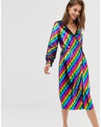 Robe drapée pailletée multicolore