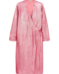 Robe drapée pailletée rose