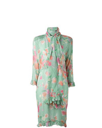 Robe droite à fleurs vert menthe Christian Dior Vintage