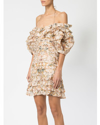 Robe droite à volants beige Zimmermann