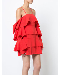 Robe droite à volants rouge Strateas Carlucci