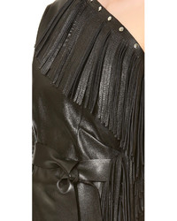 Robe droite en cuir à franges noire Jean Paul Gaultier