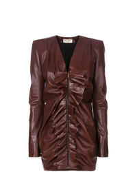 Robe droite en cuir marron foncé