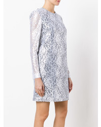 Robe droite en dentelle à volants grise MSGM