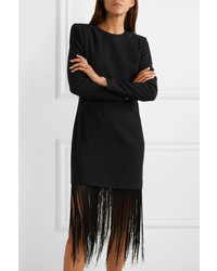 Robe droite en laine à franges noire Givenchy