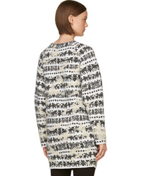 Robe droite en laine imprimée blanche et noire Alexander McQueen