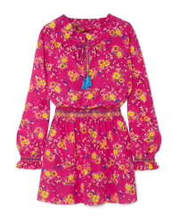 Robe droite en soie à fleurs fuchsia