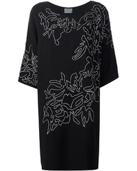 Robe droite en soie à fleurs noire