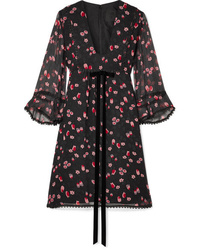 Robe droite en soie à fleurs noire Anna Sui