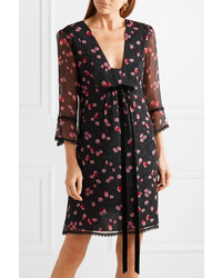 Robe droite en soie à fleurs noire Anna Sui