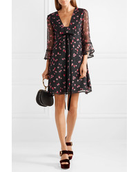 Robe droite en soie à fleurs noire Anna Sui