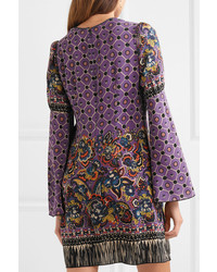 Robe droite en soie imprimée cachemire violette Anna Sui