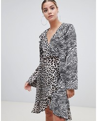 Robe droite imprimée léopard blanche