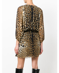 Robe droite imprimée léopard marron clair Saint Laurent